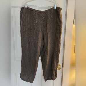 Eileen Fisher Size Large Basket Crepe Linen Blend Crop Pant Brown Wide Leg Beach